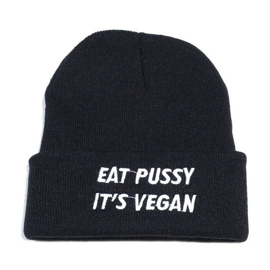 eat pussy its vegan Letters embroidered beenie