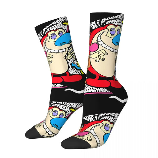 Happy Funny Nickelodeon Ren And Stimpy Men's Socks Retro