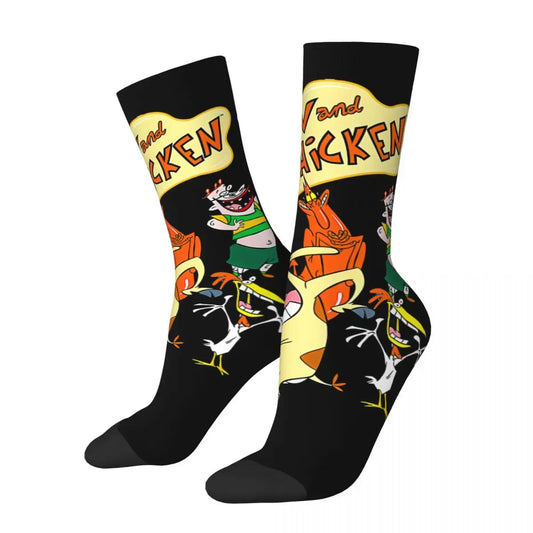 Hip Hop Retro Fun Crazy Men's compression Socks Unisex Cow And Chicken Cartoon